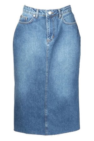 Split Hems Denim Midi Skirt | Boohoo blue