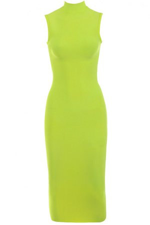 Neon Green High Neck Sleeveless Over Knee Bandage Dress