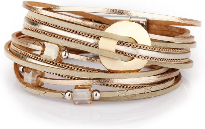 Amazon.com: Fesciory Leather Wrap Bracelets for Women, Boho Leopard Multi-Layer Crystal Beads Cuff Bracelet Jewelry(Metal Disc(Gold)): Clothing, Shoes & Jewelry