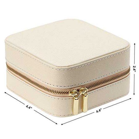 SONGMICS Small Jewelry Box Portable Travel Case Organizer for Rings Necklaces, Gift for Girls & Women, With Mirror and Double Zipper, Beige