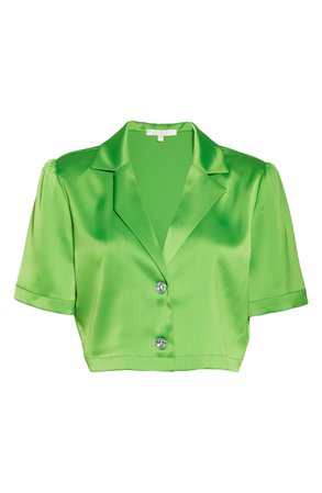 WAYF Roxbury Satin Crop Button-Up Shirt