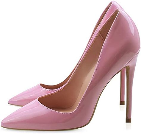 Amazon.com | GENSHUO Women Fashion Pointed Toe High Heel Pumps Sexy Slip On Stiletto Dress Shoes 12cm-PK-9 Pink | Pumps