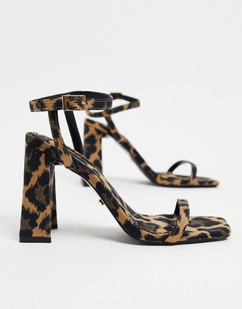 Topshop flare heeled sandals in leopard | ASOS