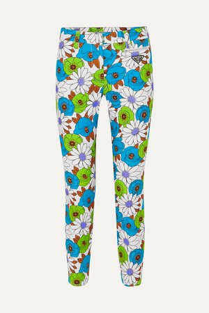 Green Floral-print cotton-blend twill skinny pants | Prada | NET-A-PORTER