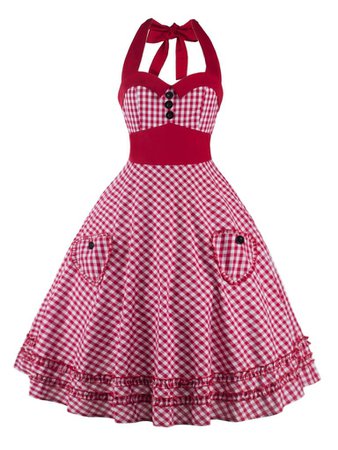 1950s Plaid Pocket Halter Swing Dress – Retro Stage - Chic Vintage Dresses and Accessories