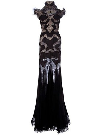 Black silk blend sleeveless evening gown from Alexander McQueen