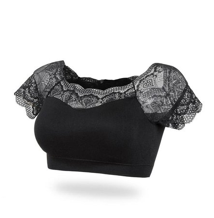 Gothic See Through Lace Short Sleeved Crop Top