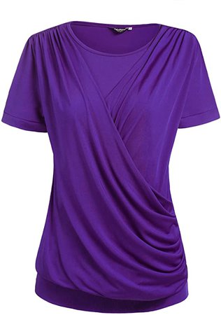 Zeagoo Women's Scoop Neck Long Sleeve Pleated Front Fitted Blouse, Large, Purple_1 at Amazon Women’s Clothing store
