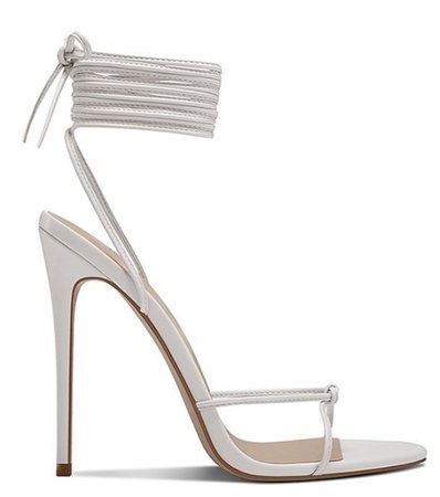 White LaceUp Heeled Sandals