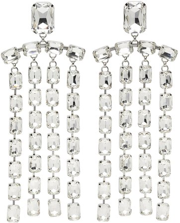 AREA: Silver Baguette Crystal Fringe Earrings | SSENSE