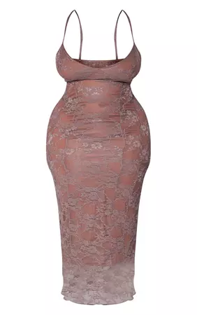 Plus Chocolate Lace Strappy Midi Dress | PrettyLittleThing USA