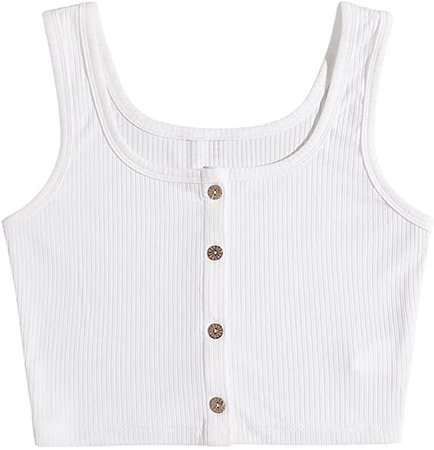 SweatyRocks Women's Casual Sleeveless Button Front Scoop Neck Ribbed Knit Tank Crop Tops : Clothing, Shoes & Jewelry