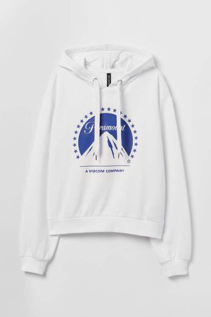 Short Printed Hooded Top - White