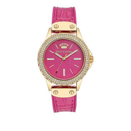 Juicy Couture Hot Pink Dial Crystal Bezel Hot Pink Leather Strap Watch - 8862469 | HSN