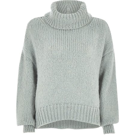 Light green roll neck knit sweater - Sweaters - Knitwear - women