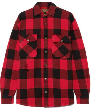 MadeWorn - Sutton Distressed Checked Cotton-flannel Shirt - Red