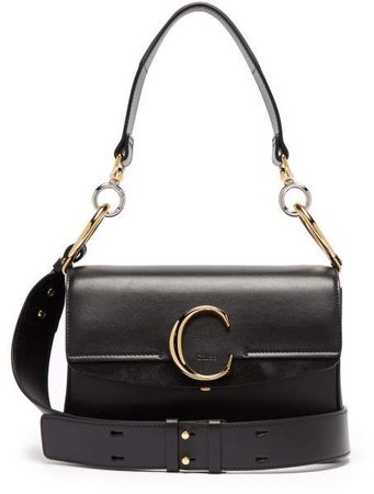 The C Leather And Suede Shoulder Bag - Womens - Black