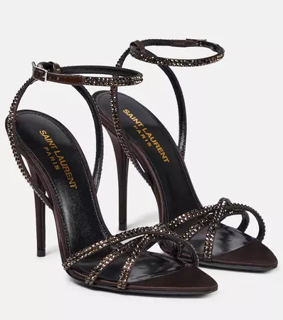 Saint Laurent - Ava 105 embellished satin sandals | Mytheresa