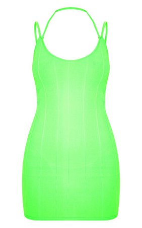 Lime Double Strap Detail Ribbed Bodycon - Dresses - from £8 - Clothing | PrettyLittleThing