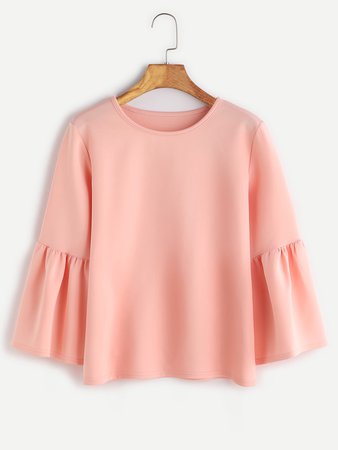 Round Neck Bell Sleeve Blouse