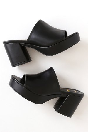 Chic Black Platform Mules - High-Heel Sandals - Peep-Toe Mules