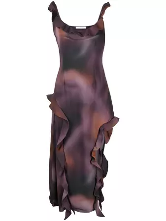 Rokh Abstract Ruffle Midi Dress - Farfetch