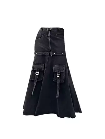 Gothic Black Cargo Maxi Skirt