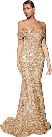 Amazon.com: Cadoly Sequin Mermaid Prom Dresses Long 2024 Off Shoulder V Neck Evening Gowns for Women Formal : Clothing, Shoes & Jewelry