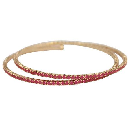 Pulseira Bracelete Zircônia Rubila Dourado Pink - Chérie Bijoux