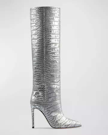 Paris Texas Croco Metallic Stiletto Knee Boots | Neiman Marcus