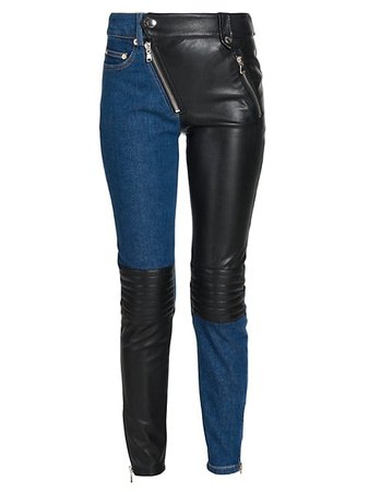 Moschino Faux Leather & Denim Pants