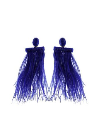 Oscar de la Renta feather tassel earrings blue F17J162SAPP - Farfetch