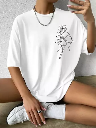 Women's Casual Floral Figure Graphic Printed Short Sleeves Oversized T-shirt In WHITE | ZAFUL 2024