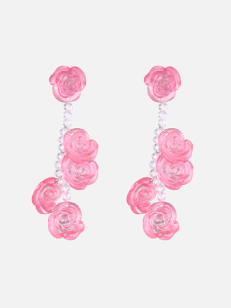 pink flower dangle earrings