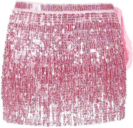 Amazon.com: 2 Pieces Sequin Tassel Skirt Belly Dance Hip Scarf Performance Outfit Sequins Skirt Belts Body Accessories for Women Girls (Black&Light Pink): Clothing
