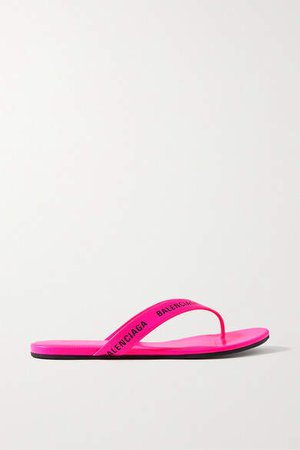 Logo-print Neon-leather Flip Flops - Pink