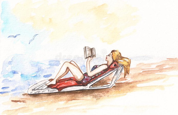 girl reading in beach chair sketch - Google Search