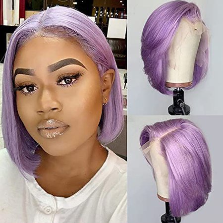 Amazon.com : Purple Lace Front Bob Wig Human Hair 8inch Short Straight Soft Lilac Bob Lace Wigs Pre Plucked 150% Density T-Part Bleached Knots Bob Frontal Wigs Human Hair : Beauty & Personal Care