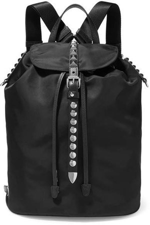 Vela Studded Leather-trimmed Shell Backpack - Black