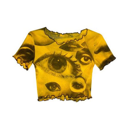eyeball eye eyes crop cropped top shirt blouse tee croptop yellow black short sleeve shortsleeves