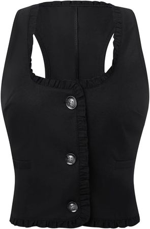 Multitrust Women Casual Dressy Vest Tops Versatile Racerback Button Waistcoat Retro Goth Tuxedo Suit Waistcoats V Neck Croset at Amazon Women's Coats Shop