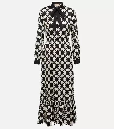 Gucci - Geometric-print silk midi dress | Mytheresa