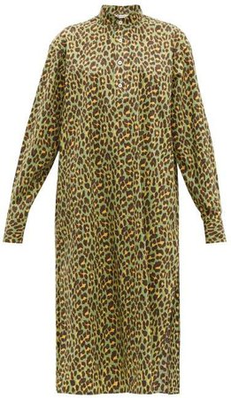Connolly - Leopard Print Cotton Midi Dress - Womens - Green Multi