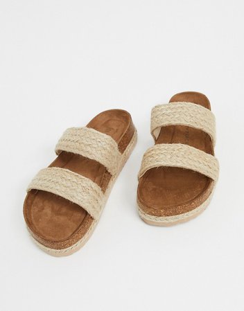 South Beach Exclusive raffia double strap slides in natural | ASOS