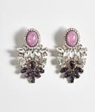 Silver Crystal & Purple Gemstone Post Drop Earrings – Unique Vintage