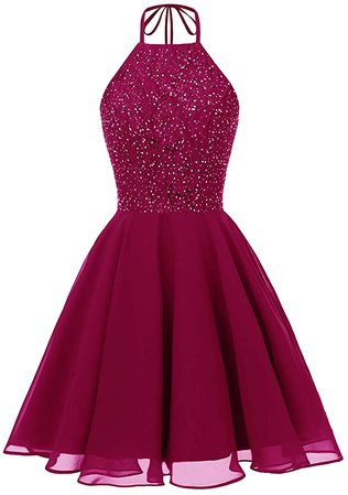 Yexinbridal Halter Beaded Prom Dress Short Chiffon Homecoming Dress Cocktail Party at Amazon Women’s Clothing store