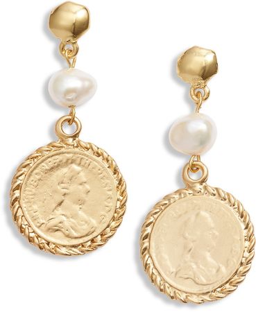 Freshwater Pearl Coin Drop Earrings