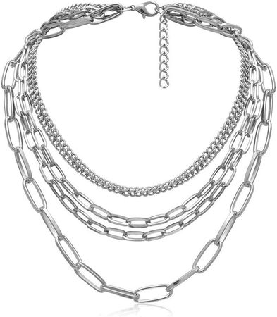 Amazon.com: CIBIRICH Chunky Necklaces for women Multilayer Punk Chain Silver Statement Collar Necklace : Clothing, Shoes & Jewelry