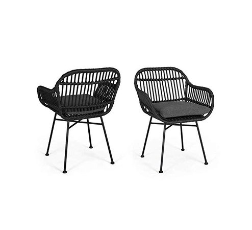 Amazon.com: Wood & Style Home Rodney Indoor Woven Faux Rattan Chairs with Cushions (Set of 2), Dark Gray Finish Office Décor Studio Living Heavy Duty Commercial Bar Café Restaurant: Kitchen & Dining