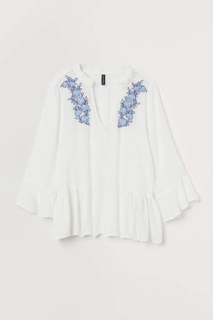 Blouse with Embroidery - White